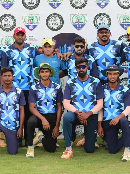 Another participating team in their vibrant jerseys poses for a group photo during the Sindoor Friendship Cup.