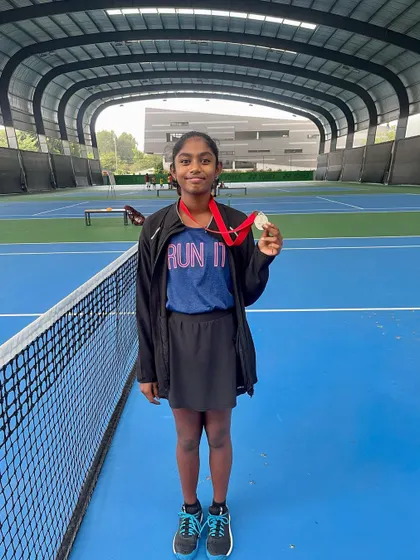Our academy player Sanmitha with her silver medal from the U-14 Asian Tennis Federation tournament in Colombo. A fantastic achievement on the international junior circuit.
