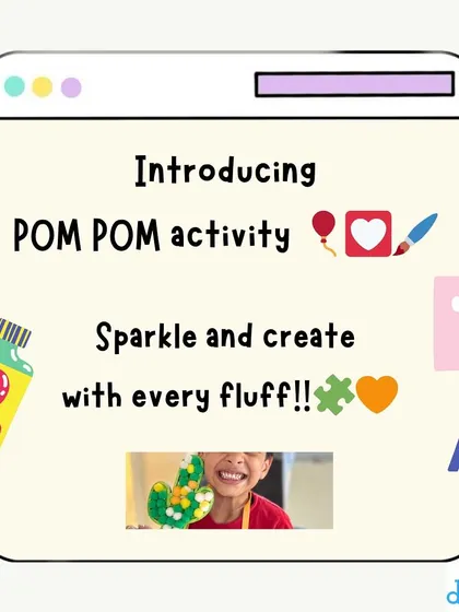 Our new pom-pom activity is here. This graphic introduces the fun, fluffy craft that lets kids create sparkling, textured art.