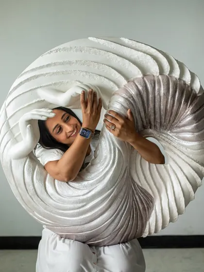 This is a moment of pure connection with my art. 'The Awakening Cycle' is more than a sculpture; it's a journey of inner transformation brought to life through texture and form, using upcycled paper to create something with soul.