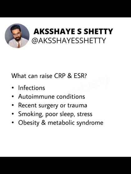 What can raise CRP and ESR levels? The causes are broad and can include infections, autoimmune conditions, recent surgery, smoking, poor sleep, stress, and obesity.