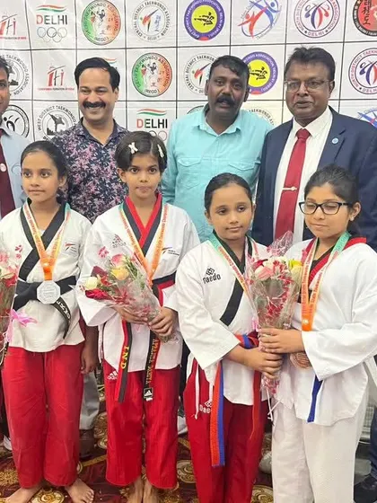 Our sub-junior Poomsae and Kyorugi medalists at the Delhi State Taekwondo Championship.