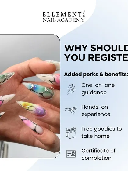 Our Builder Gel Extensions workshop comes with added perks like one-on-one guidance, hands-on experience, free goodies, and a certificate of completion.