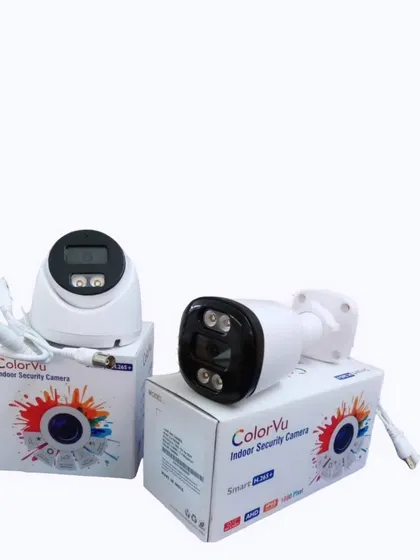 Here are two types of ColorVu indoor security cameras. These are excellent for capturing full-color video even in very low light conditions, which is much better than traditional black-and-white night vision.