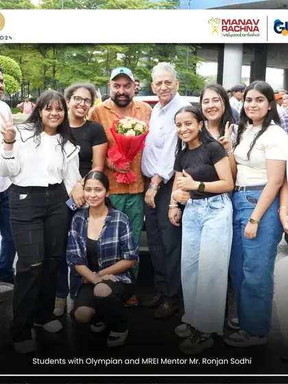 Our students with Olympian and our mentor, Mr. Ronjan Sodhi, at the airport welcoming ceremony for the Paris 2024 shooting contingent.