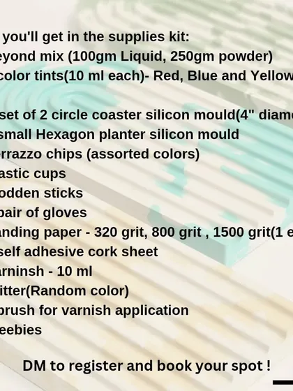 This image details the contents of the workshop kit for a past session. I always make sure my students have everything they need to create beautiful work.
