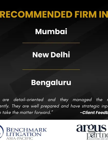 Benchmark Litigation Asia-Pacific 2024 has recognized our firm as 'Recommended' in Mumbai, New Delhi, and Bengaluru, with client feedback highlighting our detail-oriented approach and strategic inputs.