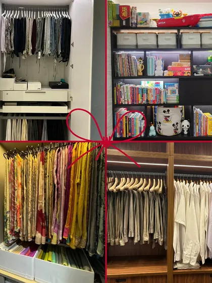 All I want for Christmas is an organized home. This collage showcases some of our favorite transformations, from a colorful kids' bookshelf to a perfectly ordered saree closet.