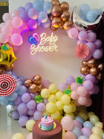 My baby shower cake as the centerpiece of this beautiful party setup. It’s wonderful to see it all come together.