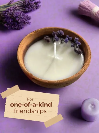 For one-of-a-kind friendships. This lavender-scented candle in a terracotta bowl, decorated with dried botanicals, is a perfect, heartfelt gift.
