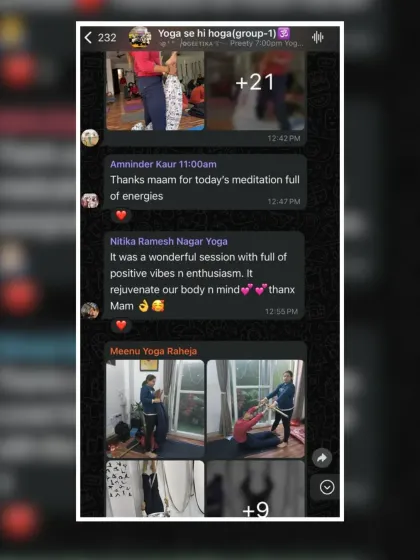 Screenshots of messages from my students sharing their positive experiences after a meditation session, feeling energized and rejuvenated.
