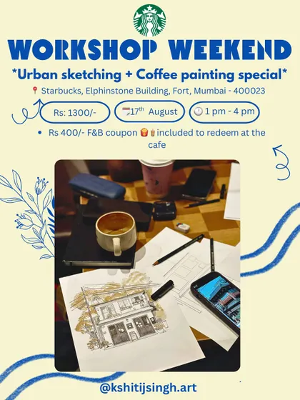 A poster for a workshop at Starbucks, highlighting the price and the included F&B coupon.