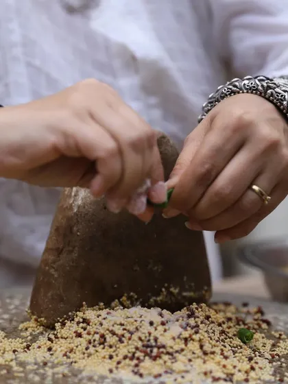 For our Legacy Kitchen series, we collaborated with Chef Anuroopa to create this raw mango mustard chutney. It's a third-generation pre-partition recipe, freshly made in small batches.