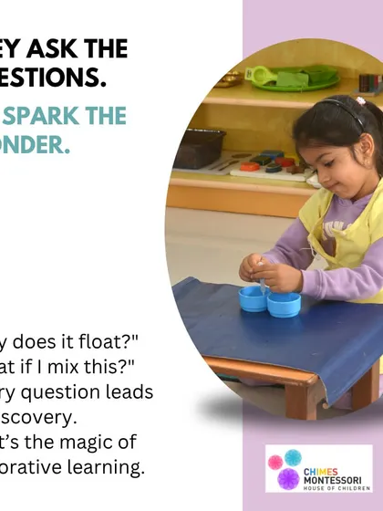 We don't just give answers; we spark wonder. This child is exploring the properties of water, a hands-on science experiment driven by her own curiosity.