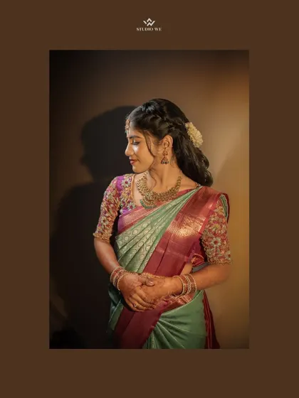 A beautiful and artistic portrait of the bride in her engagement attire, showcasing her elegance.