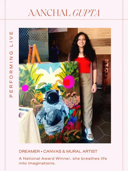 A feature from a live painting event where I worked on my astronaut series. Described as a dreamer and canvas artist, I love bringing my imaginative and surreal concepts to life for an audience.