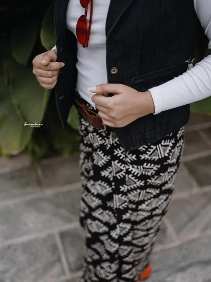 A detail shot from the "Western Lungi Look" shoot, focusing on the texture and pattern of the modern, stylized lungi.