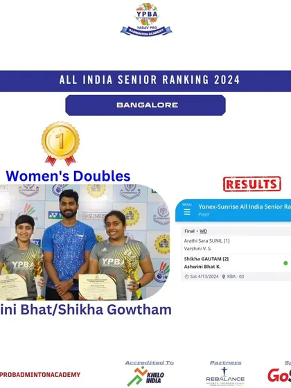 Gold medalists Ashwini Bhat and Shikha Gowtham in Women's Doubles at the All India Senior Ranking 2024 in Bangalore.