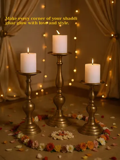 Make every corner of your wedding home glow with love and style. This set of three tall candelabras in an antique brass finish creates a dramatic and romantic ambiance, perfect for evening celebrations.