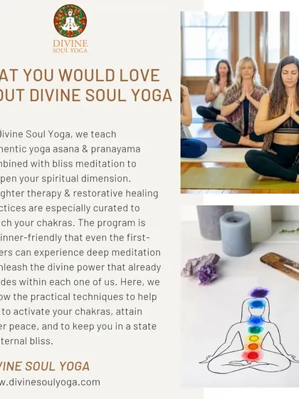 At Divine Soul Yoga, we teach authentic yoga and pranayama combined with bliss meditation to deepen your spiritual dimension. Our programs are beginner friendly and designed to help you unleash your divine power.