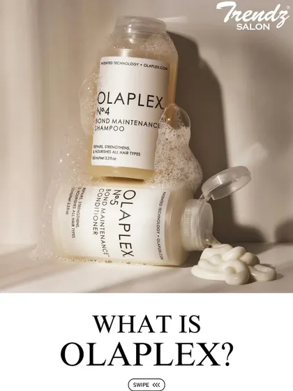 We use the complete Olaplex system, including the No. 4 Bond Maintenance Shampoo and No. 5 Conditioner, to ensure your hair is repaired and strengthened at every step of the process.