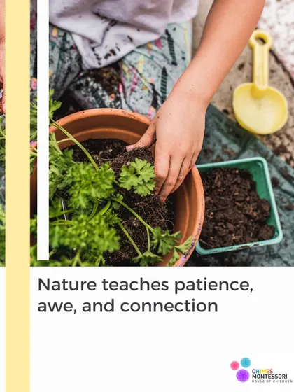 Nature teaches patience, awe, and connection. A child gets her hands dirty, planting and learning about the life cycle.