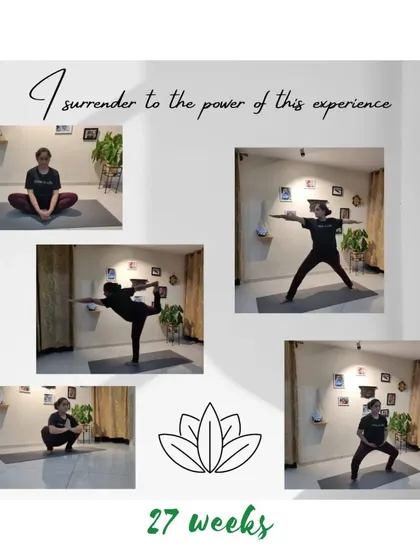 "I surrender to the power of this experience." This mama at 27 weeks embodies the spirit of prenatal yoga with a series of grounding and opening poses.