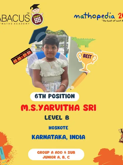 M S Yarvitha Sri from Hoskote, Karnataka, another 6th Position winner.