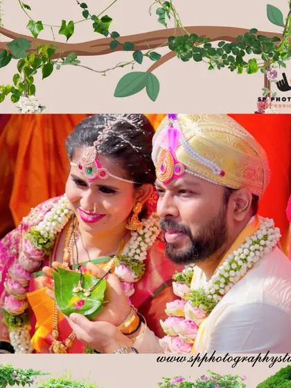 A beautiful portrait of the couple during their ceremony, framed with a touch of nature. We focus on capturing the serenity and significance of the wedding rituals.