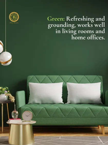 Green is refreshing and grounding, working well in living rooms and home offices. An example of a green sofa in a stylish setting.