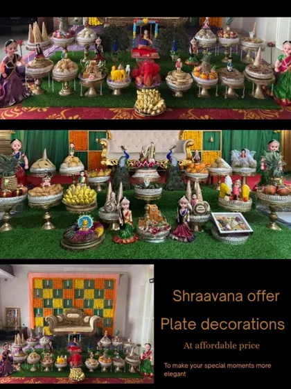 This collage displays our portfolio of elaborate and creative plate decorations. We offer these beautiful arrangements at affordable prices to make your special moments more elegant.