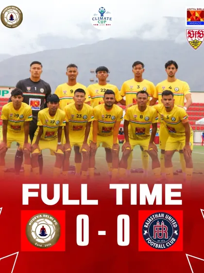Full-time score from the Climate Cup: Sudeva Delhi FC 0-0 Rajasthan United. A tough battle where both defenses stood tall.