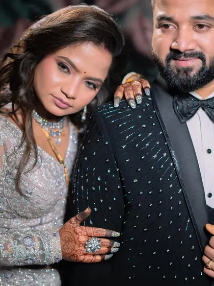 A romantic and moody portrait of the couple. The bride's makeup is flawless, even in these artistic shots.