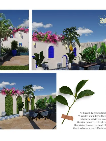 My design concept for a Grecian-inspired terrace at Ulsoor Lake. The render visualizes the white walls, blue accents, and bougainvillea that will create a slice of Santorini in the city.