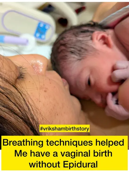 This mother and baby's first moments together after a vaginal birth without an epidural. The breathing techniques learned in class were her anchor through the entire process.