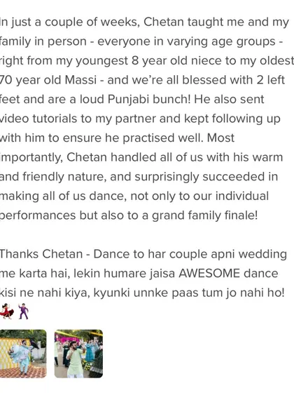 "AWESOME dance" is the best compliment we can get. We love that we could handle a loud Punjabi bunch with two left feet and create a grand family finale.