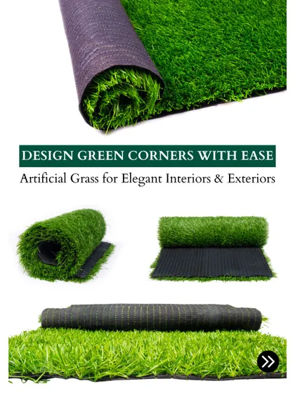 My premium artificial grass is perfect for creating green corners with ease. This product shot shows the quality and realistic texture of the turf, which can be used for elegant interiors and exteriors.