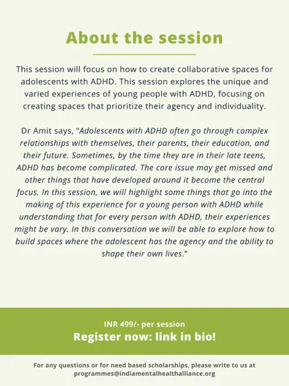 This graphic details a training session on creating collaborative spaces for adolescents with ADHD. It explores their unique experiences and focuses on building spaces that prioritize their agency and individuality.