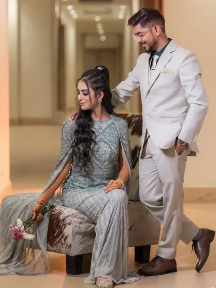 Another beautiful pose from the same engagement shoot, showing the couple's comfortable and loving dynamic.