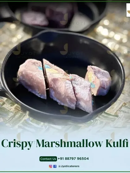The rich and creamy texture of this Crispy Marshmallow Kulfi melts in your mouth, revealing a delightful mix of flavours and textures.