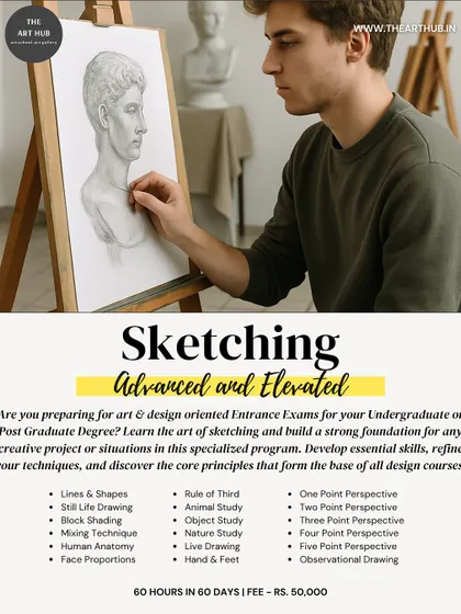 For students preparing for art and design entrance exams, I offer a specialized sketching program. This course covers essential skills like perspective, anatomy, and still life drawing to build a strong foundation.