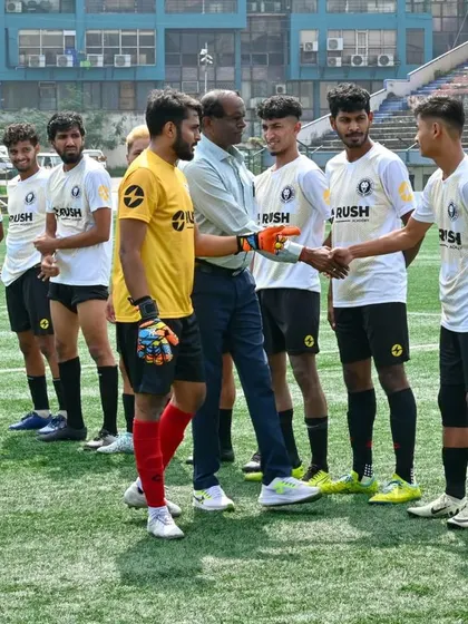 A historic moment for our club as Nakshatra Jain's fastest hat-trick is recognized. Here he is being congratulated during the pre-match lineup.