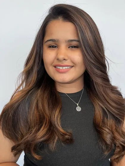 This is another beautiful example of the Matryoshka balayage on a different client, showing its versatility and how it can be customized to flatter different individuals.