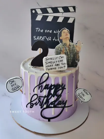 The one where Shreya turns 27! A 'Friends' themed cake with all the iconic references like "Smelly Cat," "Oh. My. God," and "How you doin'?".