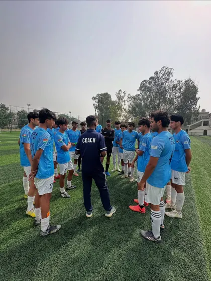 Our U-17 team listening to their leader, coach Vipin Khalkho, during the Delhi Future Stars League.
