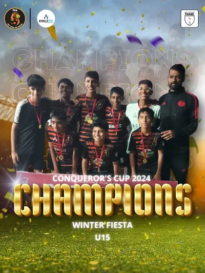 The U15 team stands proud as champions of the Conqueror's Cup 2024 Winter Fiesta.