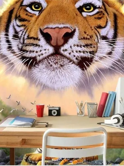 A duplicate of media 192, this impressive tiger mural makes a strong statement in a study or bedroom, inspiring focus and confidence.