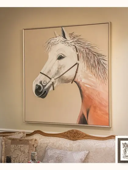 This hand-painted 3D horse artwork is a unique masterpiece that elevates any living space. The texture and artistry make the subject feel powerful and present, adding a touch of equestrian elegance.