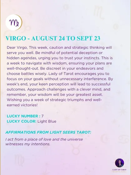 This week's tarot guidance for Virgo. Caution and strategic thinking will serve you well. Be mindful of potential deception and trust your instincts.
