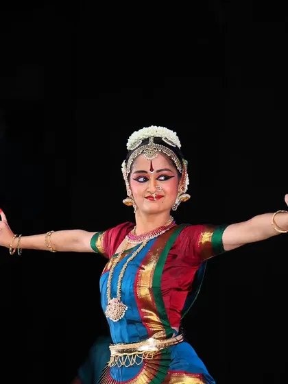 Srujana showcasing her command over the form. The clarity of her posture and the confidence in her gaze are qualities I strive to instill in all my students.